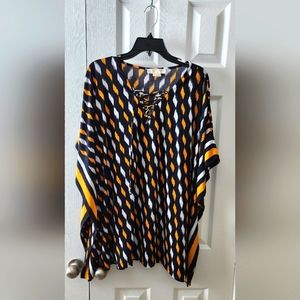 MICHAEL KORS Gold, White, & Navy Blue Tunic